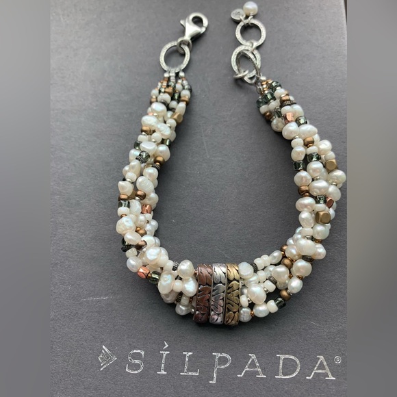 Silpada Rare Sterling Brass Copper Multi-Strand Freshwater Pearl Bracelet - Picture 1 of 11